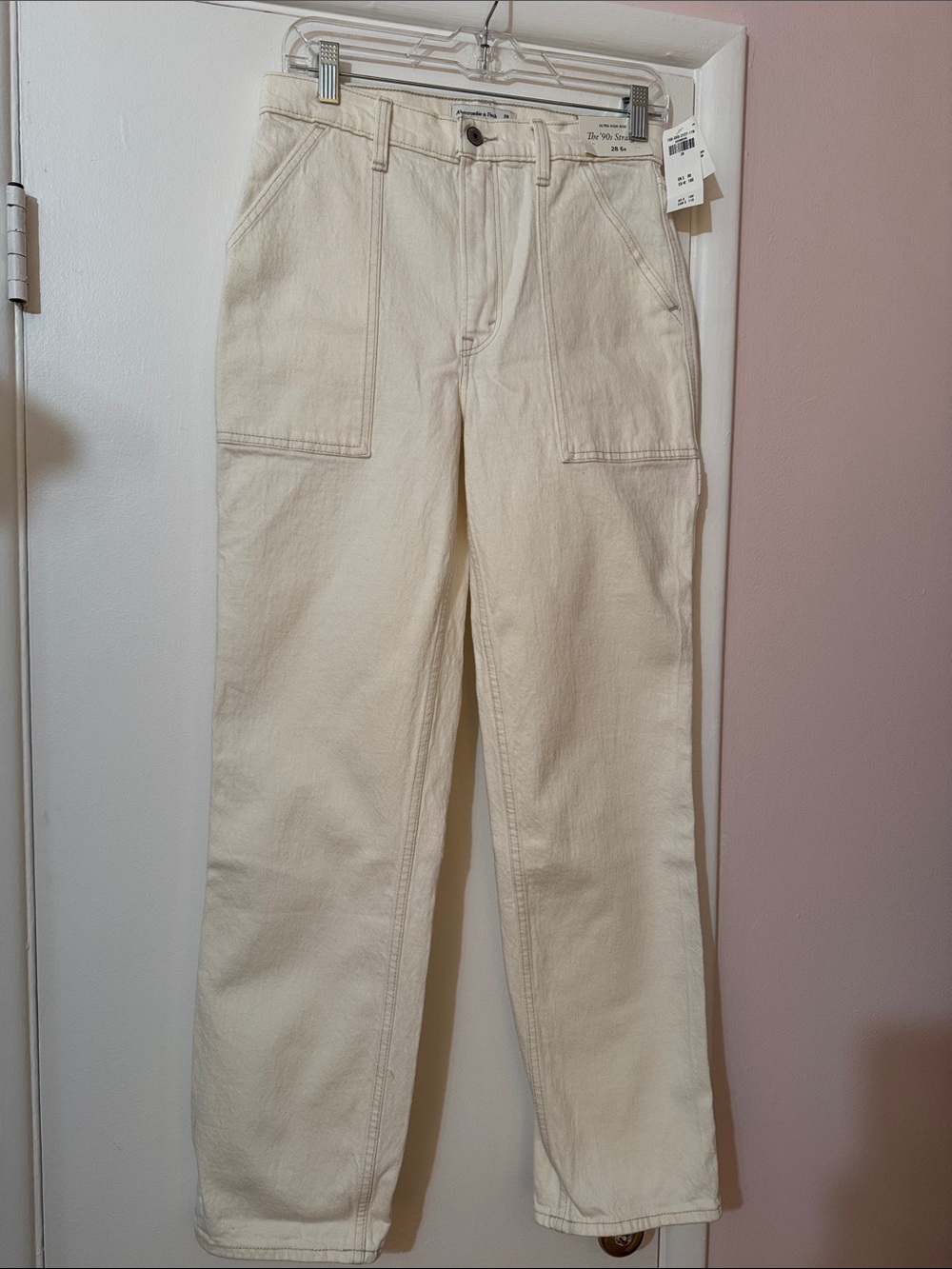 Abercrombie & Fitch Cream Utility Straight-Leg Pants
